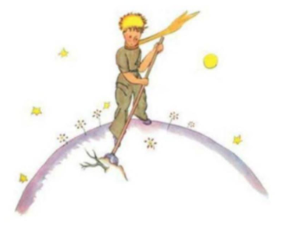 The Little Prince caring for the surface of his planet.